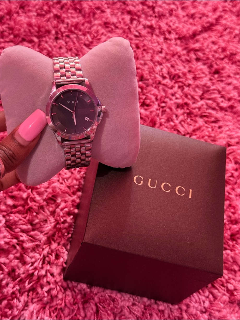 GUCCI 126.4 G-Timeless Date Grey Dial Steel Watch W/ Box
